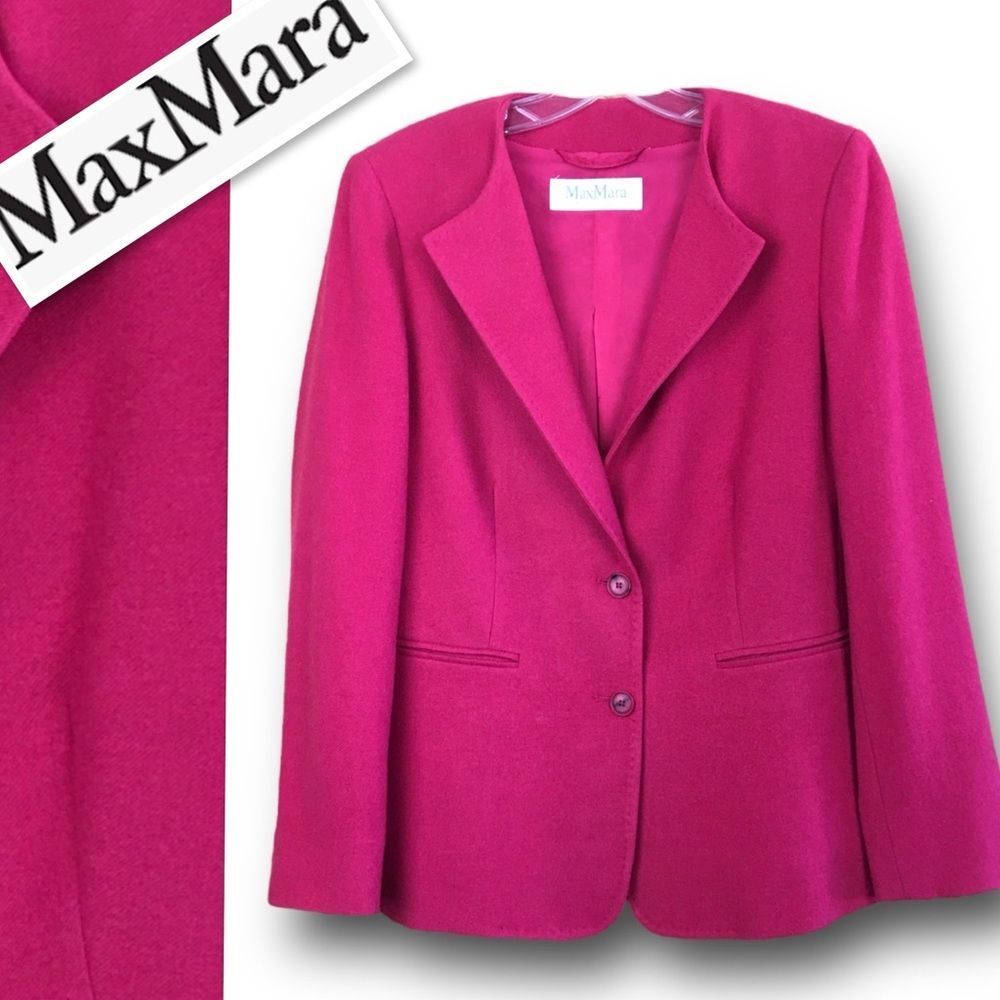 MaxMara Made In Italy Cashmere Two Buttons Blazer Jacket In Raspberry Size 10 - Picture 5 of 15